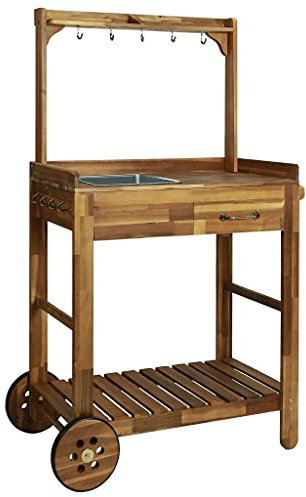 ZEYUAN Carrito de Cocina Exterior Madera Maciza Acacia 92x43,5x141,5cm, Carro De La Compra, Carrito Auxiliar, Almacenaje Cocina, Carro De Herramientas, Utensilios Cocina