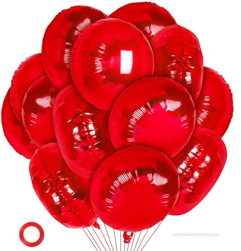 20 Pcs Red Round Shaped Balloons,18 Inch Round Foil Balloon,Giant Round Mylar Balloon Helium Balloons for Birthday Party Baby Shower Wedding Decorations (Red)