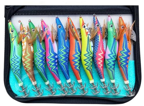 HOUSON 10PCS 13cm Angelköder-Set，Leuchtend Squid Jig Garnelen Angelköder Leuchtender Tintenfisch für Seefische