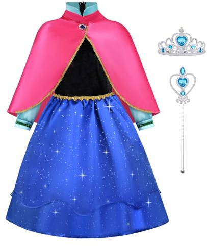 ACWOO Robe de Princesse avec Baguette et Couronne, Costume d'Habillage à Manches Longues pour Filles, pour Noël, Halloween, Anniversaire et Cosplay
