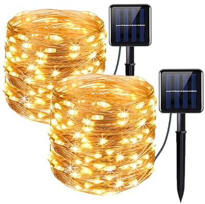 Clearhill 2-pack Solcellsljusslingor, totalt 40 m/131,2 fot, varma 400 LED-solljusslingor, koppartrådsljusslingor med 8 lägen, vattentäta trädgårdslampor för uteplats, gård, träd, jul, bröllop