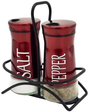 Pack of 2 Salt and Pepper Shaker Salt and Pepper Pots Salt and Pepper Set Salt Shaker Salt Pot Kitchen Accessories (Red, with Holder)