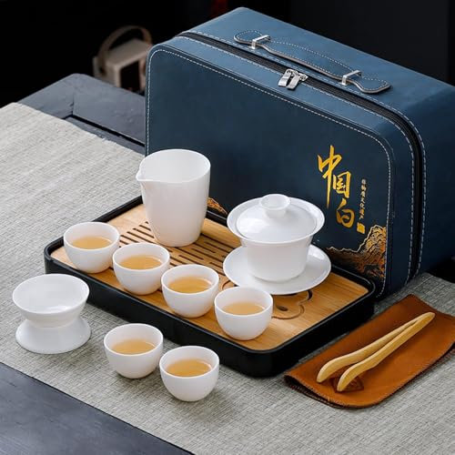 REOWONU Chinesisches Teeset, traditionelles chinesisches Gongfu-Tee-Set für Erwachsene, Gaiwan-Tee-Set mit 6 Tassen (Reinweiß 6 Tassen)