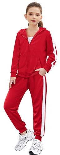 Zaclotre Teen Girl Clothes 2 Piece Outfit Sweatsuit Zip Up Pink Sweatshirt and Sweatpants Jogger Sets Dark Red 11-12 Years
