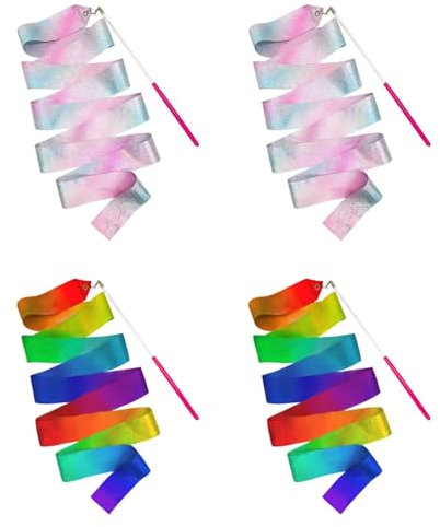 4 Stück Gymnastikband mit Stab, 2M Tanzbänder Kinder Tanzen Streamer Rhythmische Sportgymnastik Band Tanzbänder für Künstlerische Tanztraining Gymnastik Zirkus