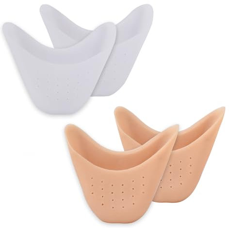 2 Paare Zehenschutz Silikon,Soft Gel Zehenkappen Zehenschoner Ballett Spitzenschoner Metatarsal Pads Schutz Für Spitzenschuhe Ballettschuhe High Heel Pumps (1 Paar Haut und 1 Paar weiße, M)