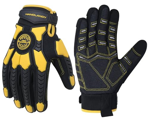 HANDLANDY Guantes resistentes a los cortes Guantes de trabajo antivibración, guantes de trabajo resistentes con agarre de palma acolchada (negro-amarillo, XL)
