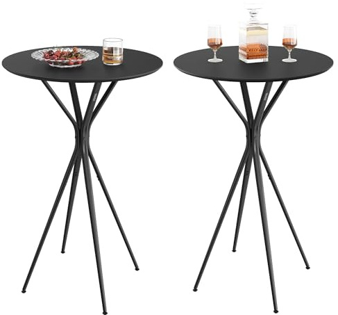 VASAGLE Set of 2 Bar Tables, Round Cocktail Tables, 60 x 60 x 105 cm, Metal Frame, Kitchen, Home Bar, Living Room, Modern Style, Ink Black and Matte Black LBT224B01