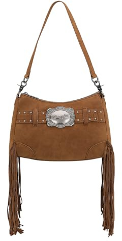 Montana West X Wrangler Hobo Bag for Women Fringe Western Shoulder Bag Vegan Suede Tassel Hippie Crossbody Bag, Brown, 8.3 X 13 X 3.5 inches