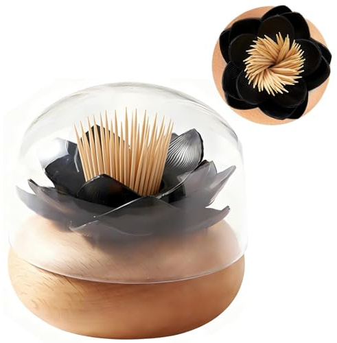 GZJINYUA Toothpick Holders Wood Toothpick Dispenser, Tooth Picks Wooden Holders Black Decorative for Kitchen Bathroom Accessories Cute Gifts -with 80 Toothpick (Black)