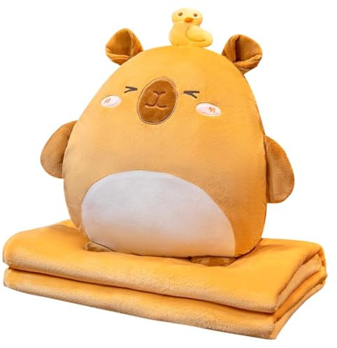 YEIUZPT Capybara Pillow and Blanket, Pillows Stuffed Animal Soft Flannel Blankets Napping Throw Blankets Cartoon Pillow Blanket for Sofa Couch Bedroom Decoration (80x100CM)
