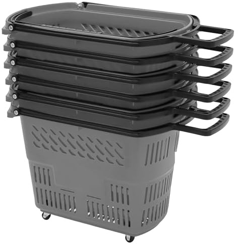 Cesta de la compra con ruedas, gran capacidad para supermercados y tiendas minoristas, paquete de 6, ideal para uso en lavandería