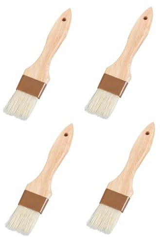 TOGEVAL 4 Piezas Cepillos de Repostería con Cerdas Resistentes al Calor Mango de Madera para Untar Aceite Salsa y Huevo Cocina Horneado y Barbacoa