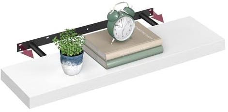 VASAGLE Wandregal, Schweberegal, Regalbrett, 20 x 80 x 3,8 cm, Wandboard für Bilderrahmen, Deko, Regal für Wohnzimmer, Arbeitszimmer, Küche, schneeweiß LWS028WE01