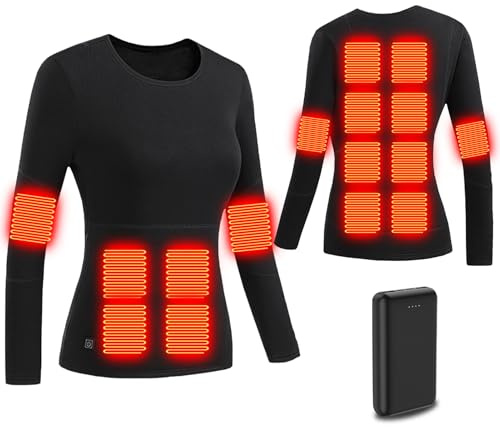 Ylightn Maglia Riscaldata Uomo Donna, Camicia Biancheria Intima Termica Riscaldato con Batteria 16 Zone, T-Shirt Termica USB a Maniche Lunghe da Sci