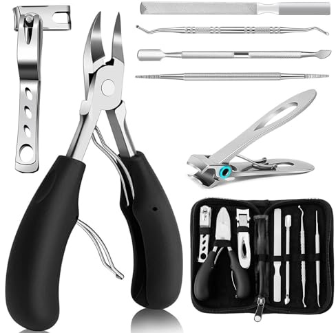 Cortauñas Kit Profesional Acero Inoxidable 7 Piezas - Set Manicura Duradero con Corta Uñas Cortaúñas Boca Ancha y Giratorio 360°, Limas de Uñas y Estuche Portátil - Para Pies Uñas Gruesa Encarnada