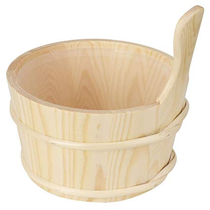 SEAFRONT Cubo de Sauna, Cubo de Madera con Revestimiento Interior, Kit de Cucharón, Suministros de Sauna de Madera de 26 Cm para Uso en SPA y Doméstica