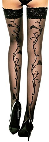 PrettyLoveHose Bas Voile Noir Dentelle Couture Rosier Grimpant Autofixant Siliconé