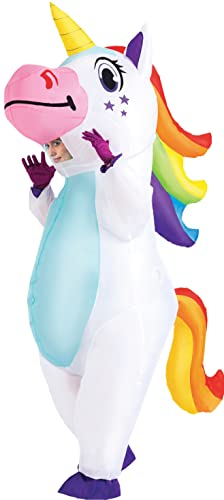 Spooktacular Creations Aufblasbares Einhorn Kostüm Ganzkörper, Einhorn Air Blow-up Kostüm für Halloween Party Cosplay Fasching Karneval - Erwachsenengröße (Einheitsgröße, Weiß)