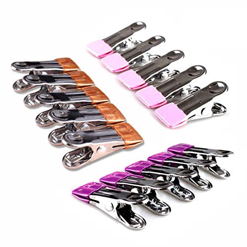 FOMMEN Stainless Steel Clothes Pins: 30 Packs Metal Beach Towel Clips, Pool Cover Clips,Heavy Duty Close Pins ，Hanging Towel Clamp Cloth Clips，Beach Chair Towel Clip