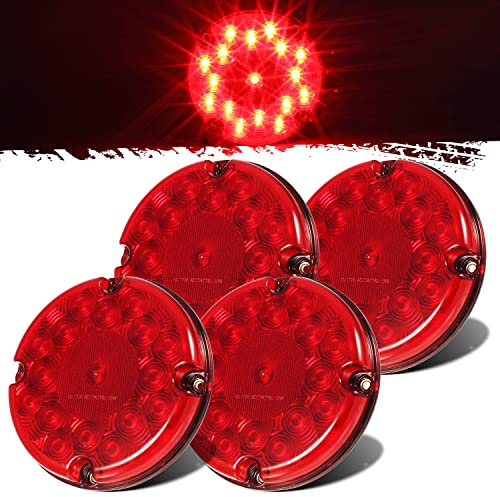 Partsam 4Pcs Red 7 Round Bus Stop Brake Tail Lights STT 17 LED Sealed LED Stop/Turn/Tail School Bus Light for Trucks Trailers Towing RVs Buses ATVs Utility Vehicles