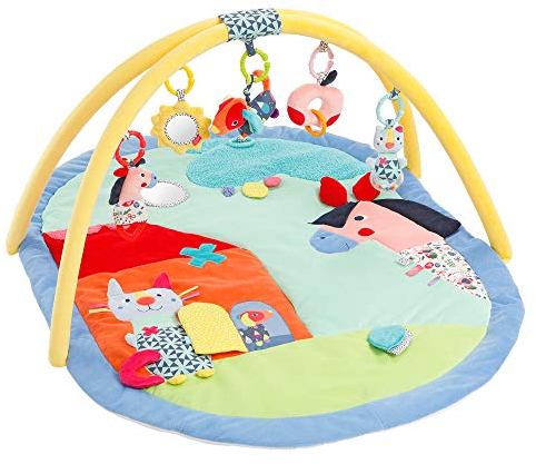 Fehn 3-D-Activity-Decke Spielbogen COLOR Friends – Baby Krabbeldecke mit 5 abnehmbaren Spielzeugen zum Greifen – Spieldecke für Babys und Kinder ab 0+ Monaten – Krabbelmatte als Geschenk zur Geburt