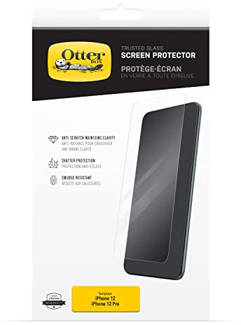OtterBox Trusted Glass Screen Protector for iPhone 12 / iPhone 12 Pro, Tempered Glass, Scratch Protection, Drop Defence for Shatter Protection, Non-Retail Packaging