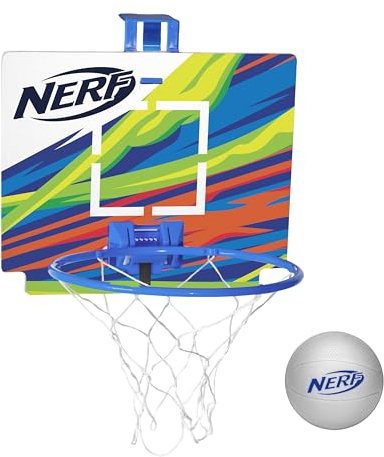 NERF Nerfoop -- The Classic Mini Foam Basketball and Hoop -- Hooks On Doors -- Indoor and Outdoor Play -- A Favorite Since 1972
