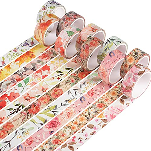 YUBX Blume Washi Tape Set Masking Tape Klebeband Bunt für DIY Handwerk, Bullet Journals, Planer, Scrapbooking, Verpackung (Warm Tone)