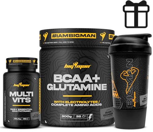 Pack BigMan | Bcca & Glutamina + Electrolyte 300Gr (MELON) + Multivits 30 Caps + Shaker PRO REGALO | Aminoácidos Essenciales Con Carga de Minerales | Recuperación Muscular | Recuperación Muscular