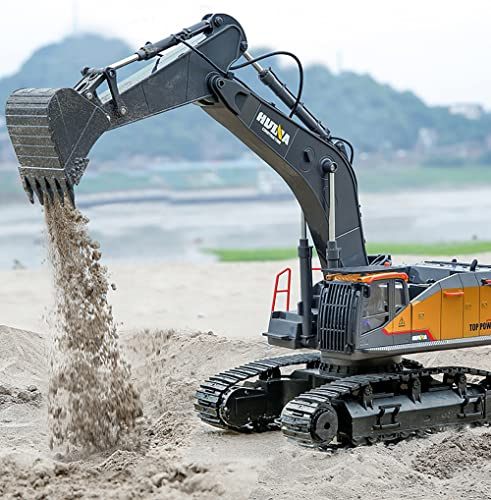 efaso Volvo/Huina - Excavadora para niños a partir de 8 años, con amplias funciones y accesorios (RC Huina 1592, versión de metal 1:14)