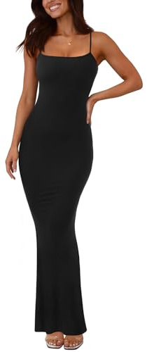REORIA Women's Sexy Lounge Slip Long Dress Elegant Sleeveless Backless Ribbed Bodycon Maxi Dresses