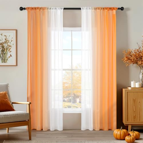 MIULEE Tende Voile Trasparenti Sfumato per Soggiorno Camera da Letto Bagno Cucina Camera da Tenda Finestra Balcone Casa con 2 Pannelli 140X225CM Arancione