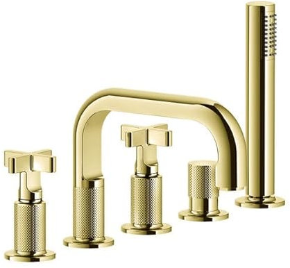 Gessi Inciso+ 2-Kreuz-Griff-5-Loch-Wannenrand-Armatur, Wannenauslauf 193 mm, separates Umschaltventil, 58140, Farbe: Gold PVD