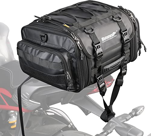 Rhinowalk Motor Pannier Bag Motorcycle Seat Bag Waterproof Travel Luggage Expandable19-26L, Black (MT4026)
