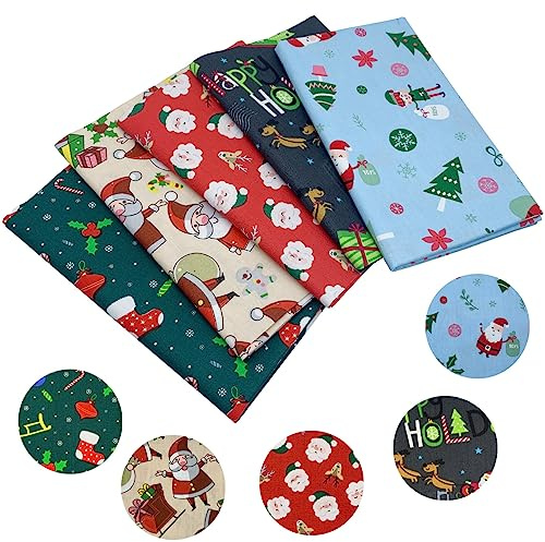 aufodara 5 Pezzi Grande Tessuto Cotone Natale 50 x 80 cm Tessuti Natalizi Patchwork Cucito Creativo DIY Fatto a Mano (Multicolore - B)