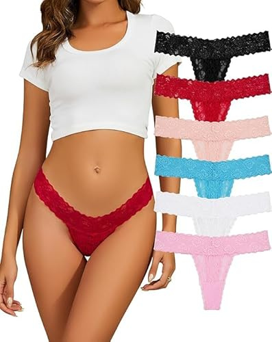 Lace Thongs For Women Seamless G String Underwear Women Low Waist Knickers | Multipack Women's Knickers 100% Cotton, Same-Color Crotch, Stretch Panties For Women, Comfortable Cotton Hipster Briefs