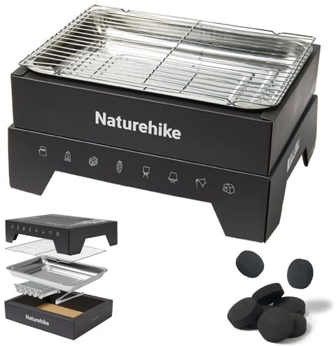 Naturehike Disposable Charcoal Grill, Barbecue Grill Easy Lighting Grill, folding barbecue grill, for Camping, Convenient, Portable, Quick Burning Charcoal and Charcoal Clip Included (big, black)