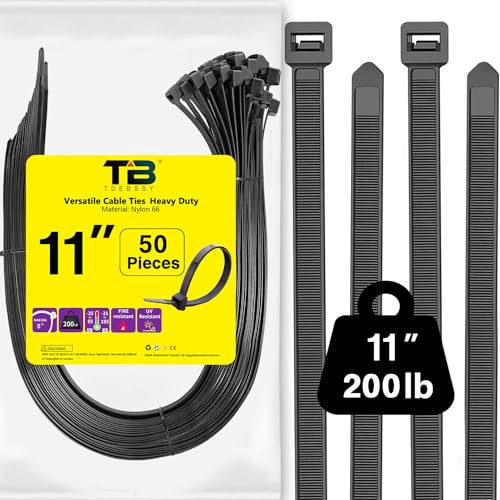 Fascette Plastica Lunghe 270mm x 8,8mm, Fascette Stringicavo Larghe, Fascette Plastica per Cablaggio, Cable Ties Heavy Duty, 50 Pezzi Fermacavo Elettricista Nere per Gestione Cavi, Recinzioni, Garage