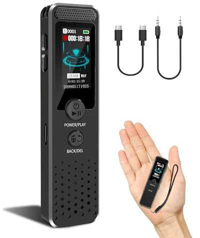 128GB Diktiergerät Mini mit Wiedergabe, Tonnlog 1536Kbps Sprachaktiviertes Diktiergerät, USB-C Aufnahmegerät für Vorlesungen Meetings Klassen