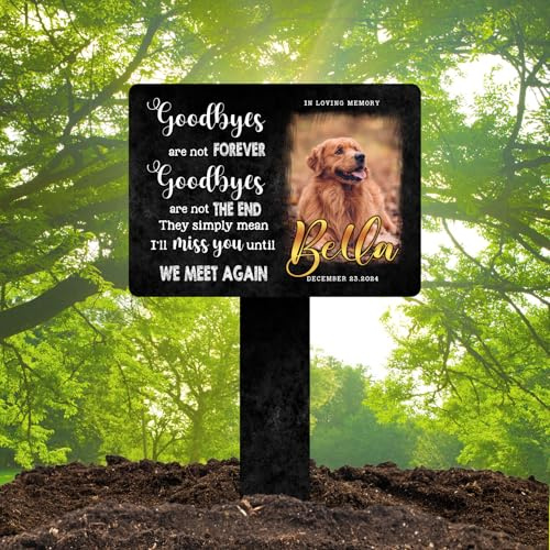 HEGANITS Goodbye is Not Forever Dog Grave Marker Outdoor, Personalized Dog Picture Plaque Stake Grave Markers, Sympathetic Loss of Pet Gifts for Someone Lost Dog, Memorials Gifts for Friends