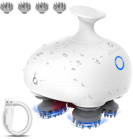 arboleaf Kopfhautmassagegerät elektrisch, 5-in-1 Knetkopfmassagegerät 3 Stufen und 4 Massageköpfen, Kopfhaut-Stress-Entspannung, tragbar wiederaufladbar & wasserdicht, Geschenk für Mama und Papa
