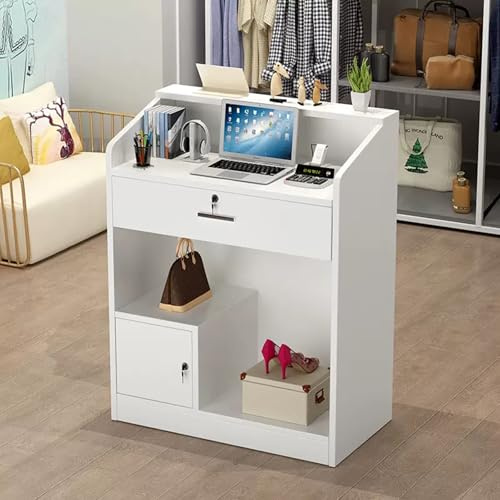 Mueble recepción, Mostrador de recepción, Mostrador de Tienda, Mostrador de Venta, Mueble de recepción, Cajones y Armario con Cerradura, para Clinica Salon, MDF, 60×40×92cm
