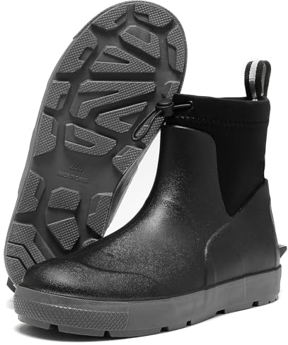 Pelbiuqik Gummistiefel Herren Wasserdicht Halbhoch kurz Reitstiefel Anti-Rutsch Gefüttert Gummischuhe Atmungsaktiv Stiefeletten Grundlegend Mode Regenschuhe mit verschnürbarer Nylonstulpe