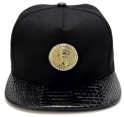 Casquette de Baseball à Bord Plat Jésus doré pour Homme, Noir, 59 EU Casquette Homme Casquette Homme Baseball