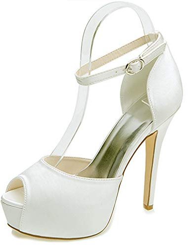 DANOBAB Zapatos de Boda para Novias, Mujeres de tacón bajo de satén con Plataforma Gruesa Zapatos de Novia de satén con Hebilla de tacón Alto para Damas/otoño