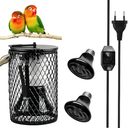 KBIBCK Lámpara de Calor para Reptiles con Jaula, Lámpara Calefactora para Reptiles con Jaula, Lámpara de Calor para Reptiles 3 en 1 con Protector para Tortugas, Serpiente, Lagartos, Camaleones (50W)