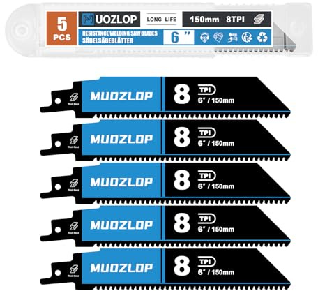 MUOZLOP 150 mm,8TPI Hartmetall karbid -Säbelsägeblätter, 5 Stück Säbelsägeblätter Sägeblatt aus Hartmetall für Zäher Stahl,Gusseisen,dickes Metall (5, 8T/150mm)