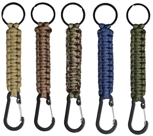 Arvoni 5 Piezas Paracord Llaveros, Robustos Llaveros de Paracord con Mosquetones, Prácticos Mosqueton Llavero para Exterior, Camping y Senderismo