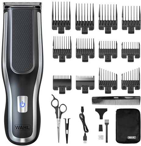 WAHL Self Clip 360 Clipper Kit - Cortapelos inalámbrico, color negro, 10 peines, carga USB, batería duradera, uso doméstico, juego de corte lavable, buen agarre, muy ligera
